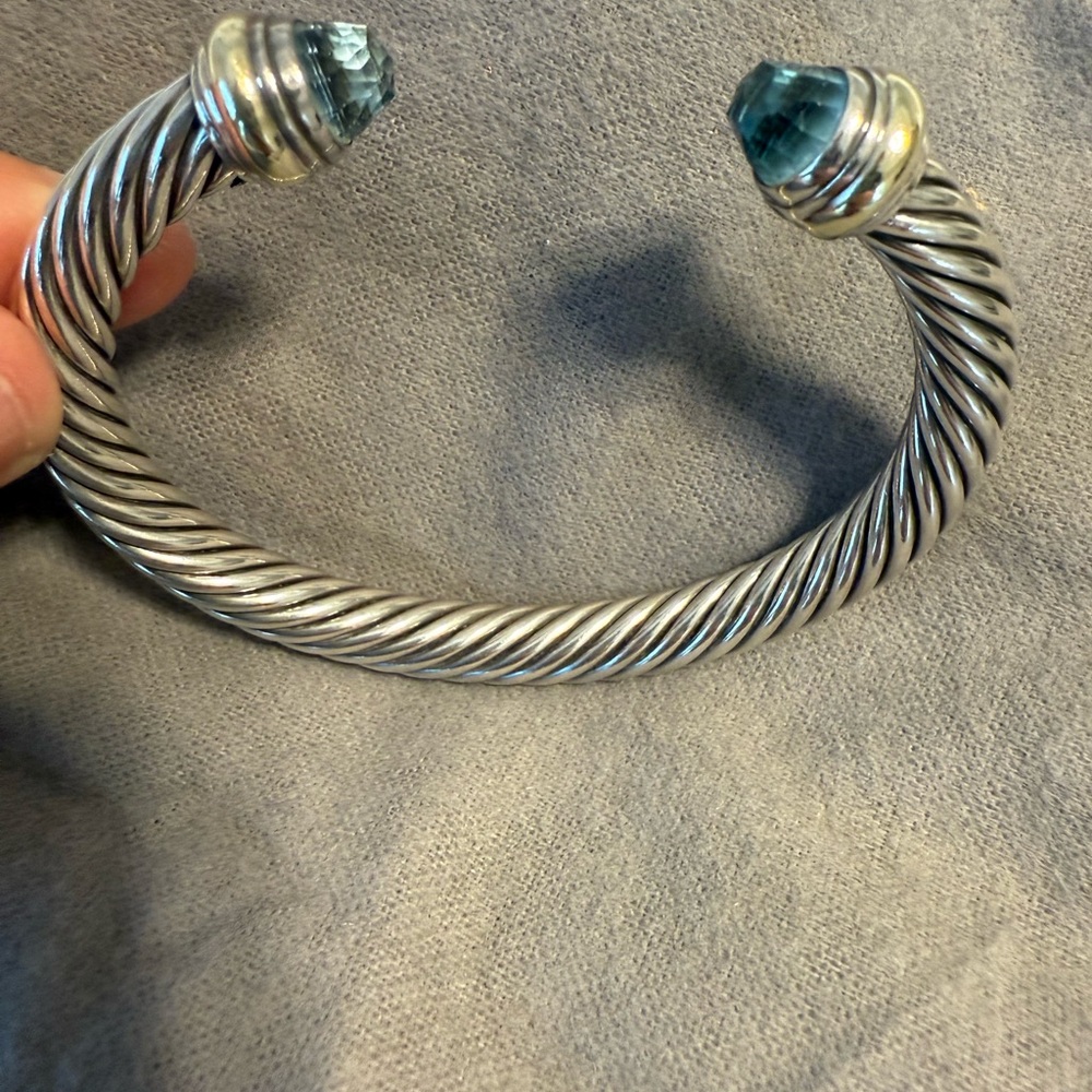 David Yurman Steling Silver Bracelet with Blue Stones - Picture 7 of 10